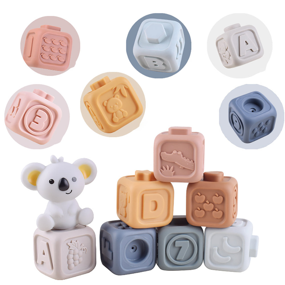 TOOBS Blokken & Cirkels – educatief siliconen speelgoed met stapelringen en cijfers, BPA-vrij babyspeelgoed