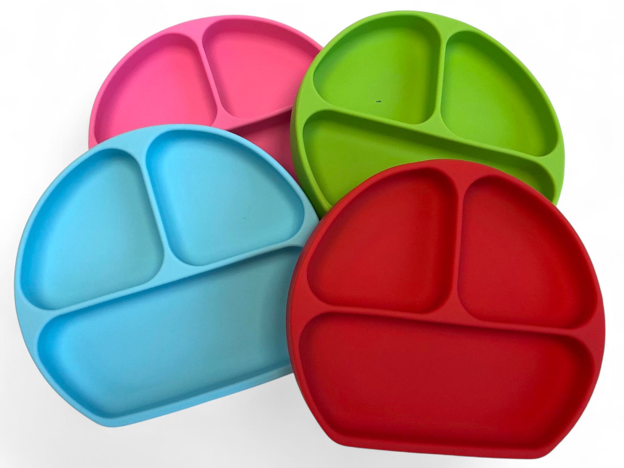 Set van 4 Siliconen Baby- en Peuter Eetborden met Zuignap – Rood, Groen, Blauw & Roze