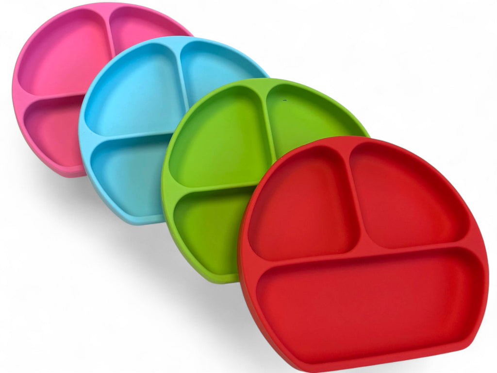 Set van 4 Siliconen Baby- en Peuter Eetborden met Zuignap – Rood, Groen, Blauw & Roze