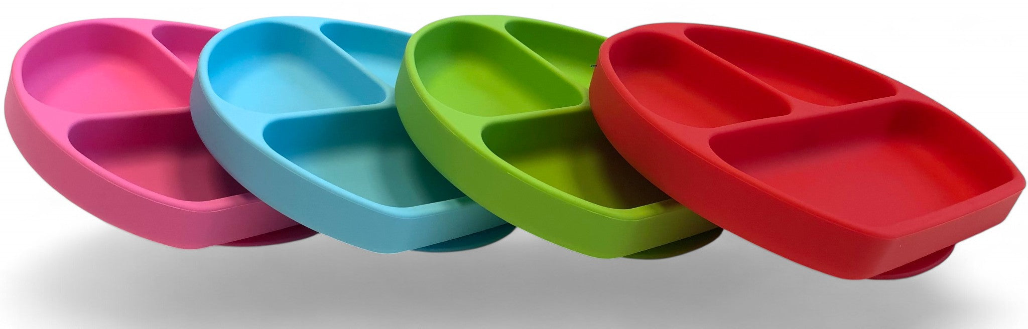 Set van 4 Siliconen Baby- en Peuter Eetborden met Zuignap – Rood, Groen, Blauw & Roze