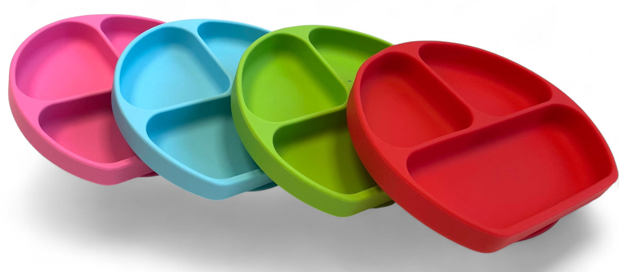 Set van 4 Siliconen Baby- en Peuter Eetborden met Zuignap – Rood, Groen, Blauw & Roze