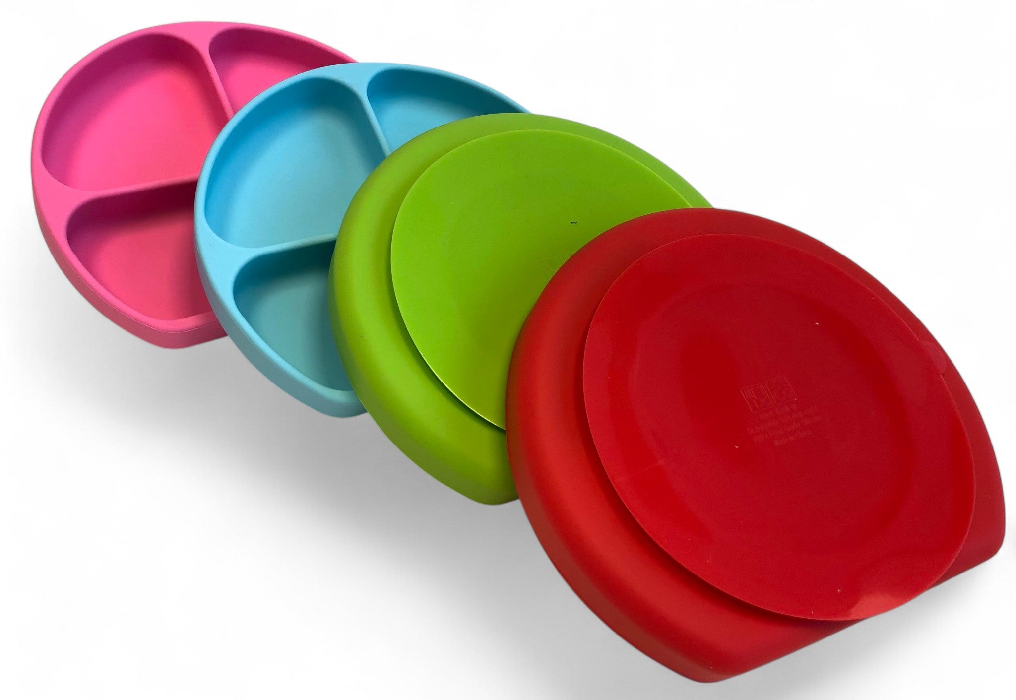 Set van 4 Siliconen Baby- en Peuter Eetborden met Zuignap – Rood, Groen, Blauw & Roze