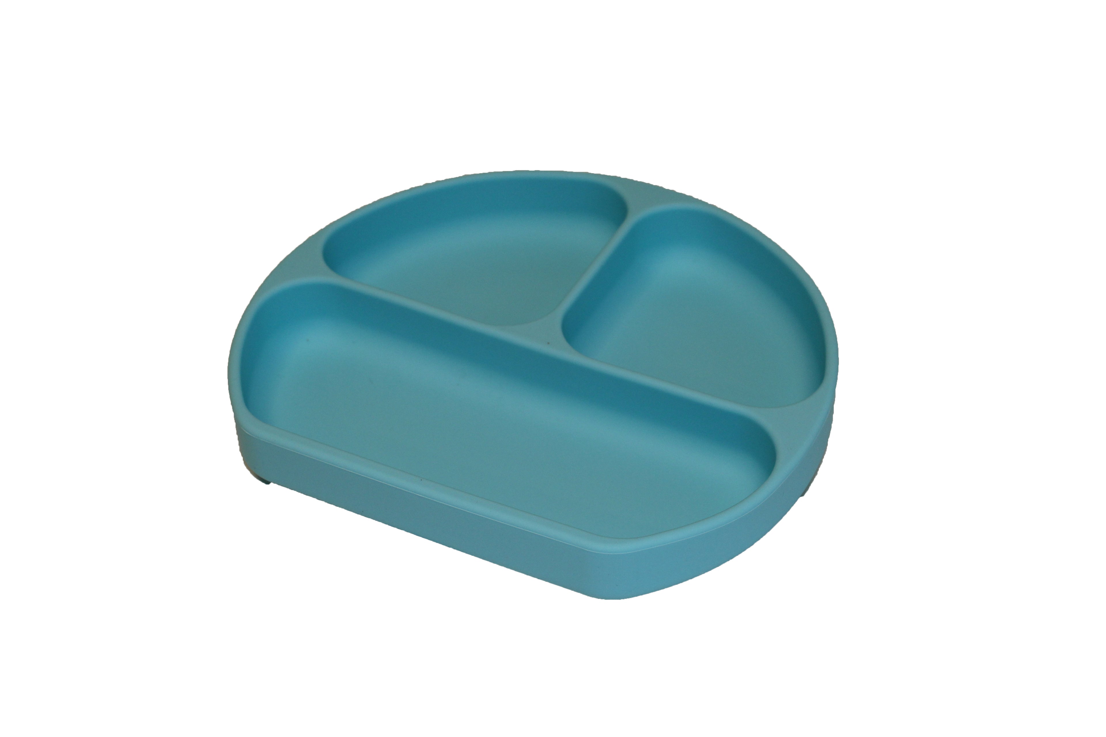 TOOBS siliconen eetbakje met zuignap – blauw baby bord met drie vakken, BPA-vrij en antislip