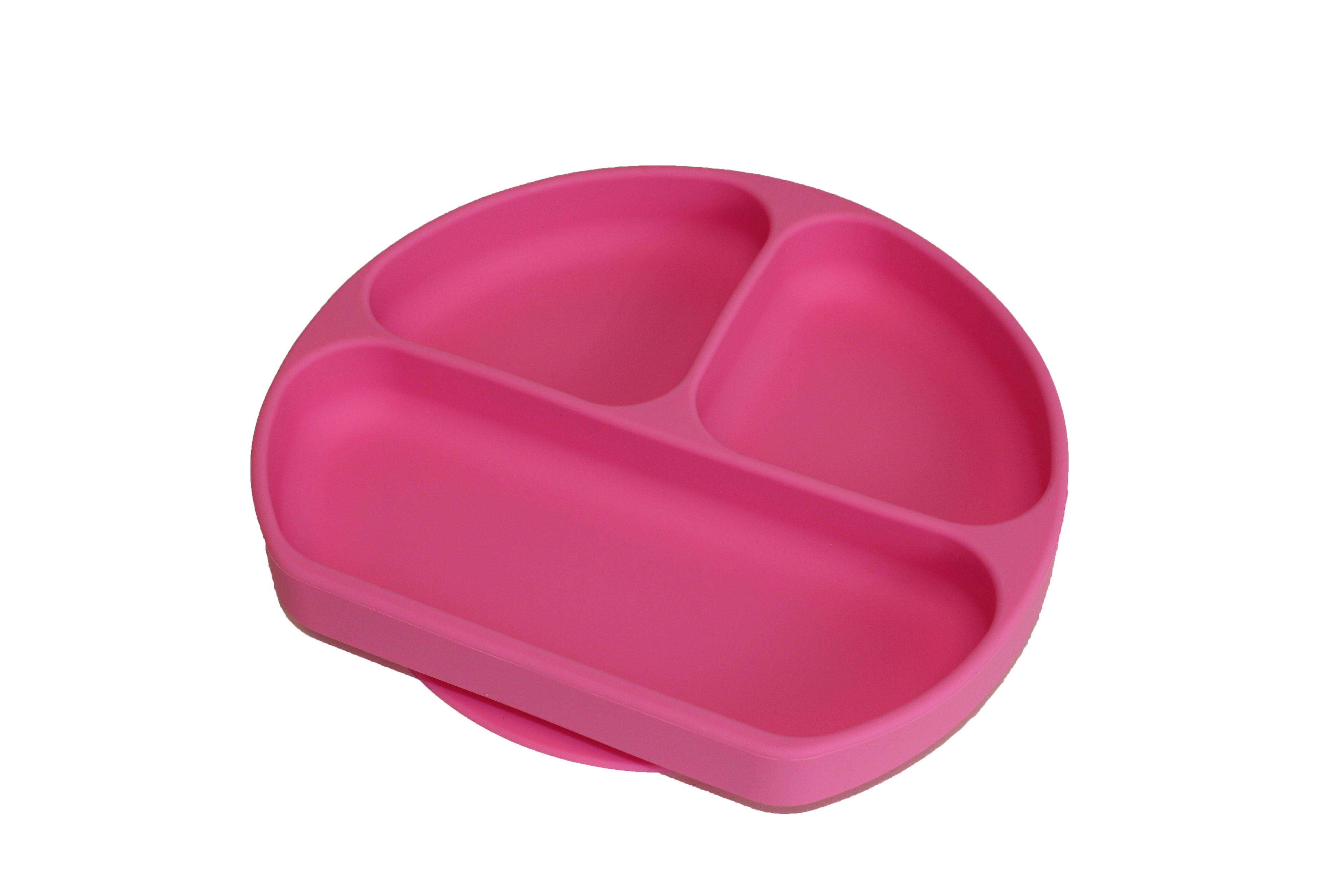 TOOBS siliconen eetbakje met zuignap – roze baby bord met drie vakken, BPA-vrij en antislip