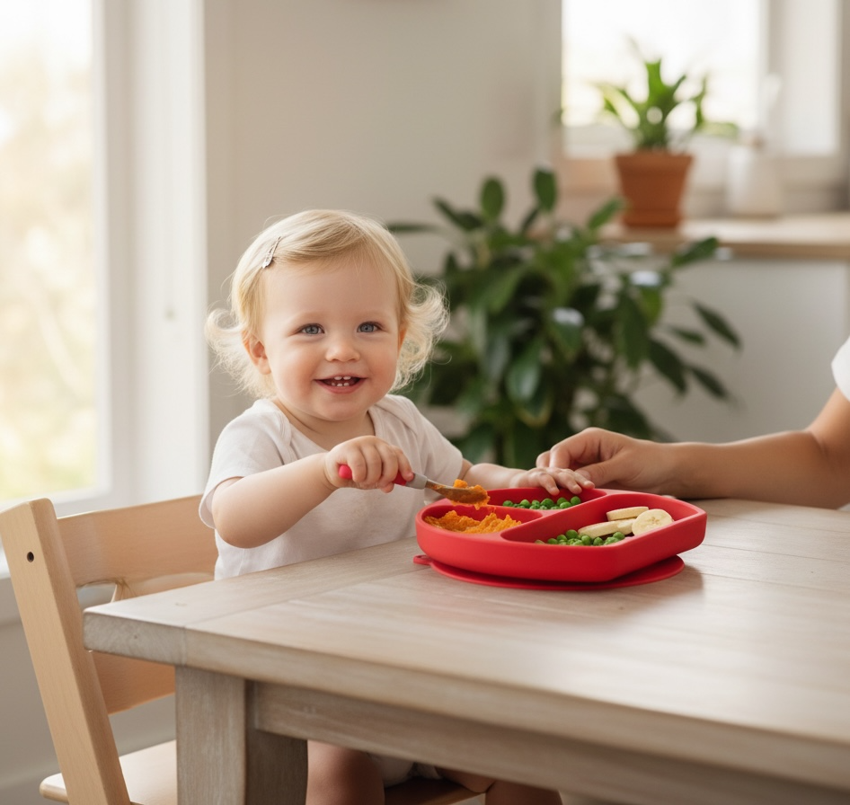 TOOBS Stevig Siliconen Baby Eetbord met Zuignap – Rood